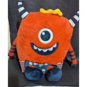Orange Plush Blink Weighted Monster Toy With Striped Horns & Yellow Bow new